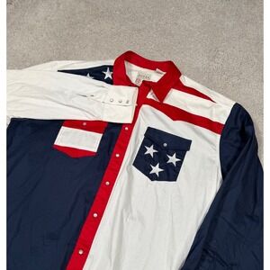 Roper Mens 2XL American Flag Western Pearl Snap Button Shirt Stars Stripes